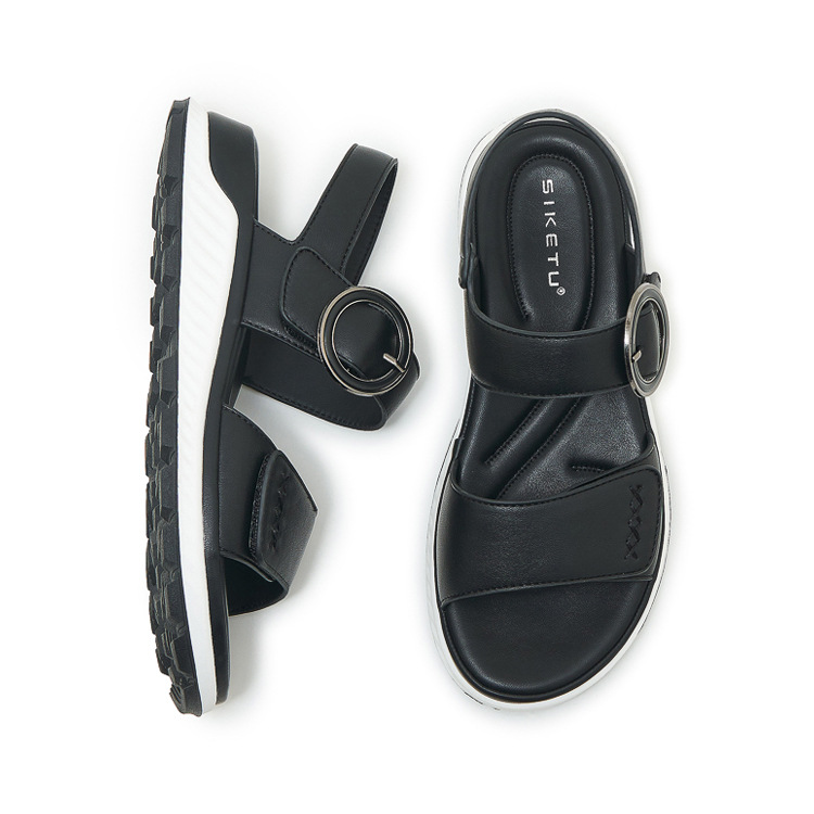 Sandal nữ đế dày khóa kim loại mềm chống trượt — màu đen, màu nâu nhạt, màu mơ chi tiết 32