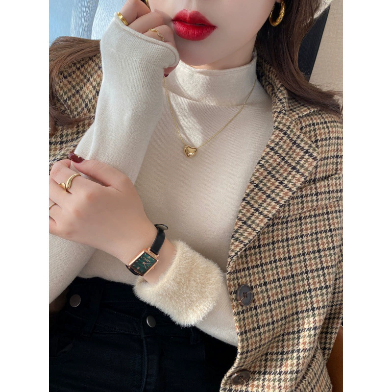 Женский свитер KANING с воротником-стойкой и начесом, новая модель осень-зима 2025, утепленная базовая футболка с начесом.