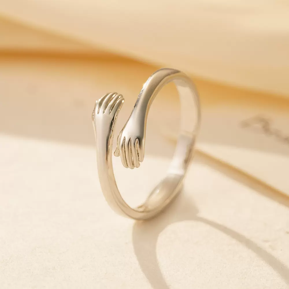 爱的拥抱情侣戒指韩版简爱时尚拥抱戒指开口情侣戒跨境热卖亚马逊