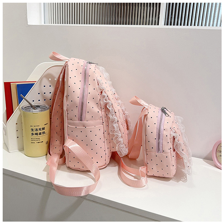 Indigo Smoke Mesh Bunny Ear Student Backpack Japanese Style Cute Girls School Bag High-Value Casual Versatile Travel Shoulder Backpack