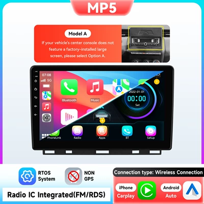 Suitable for Renault Clio 5th generation (2019-2021) Android GPS car navigation with wireless CarPlay (DVD Navigation) - model-a-mp5-rds-fm-carplay-without-navigation-compatible-with-renault-clio-5th-generation-2019-2021-low-end-model-9inch-frame-set