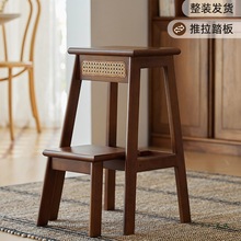 家用梯实木梯凳加厚加粗登高踏步台阶梯子凳子两用置物架伸缩楼梯