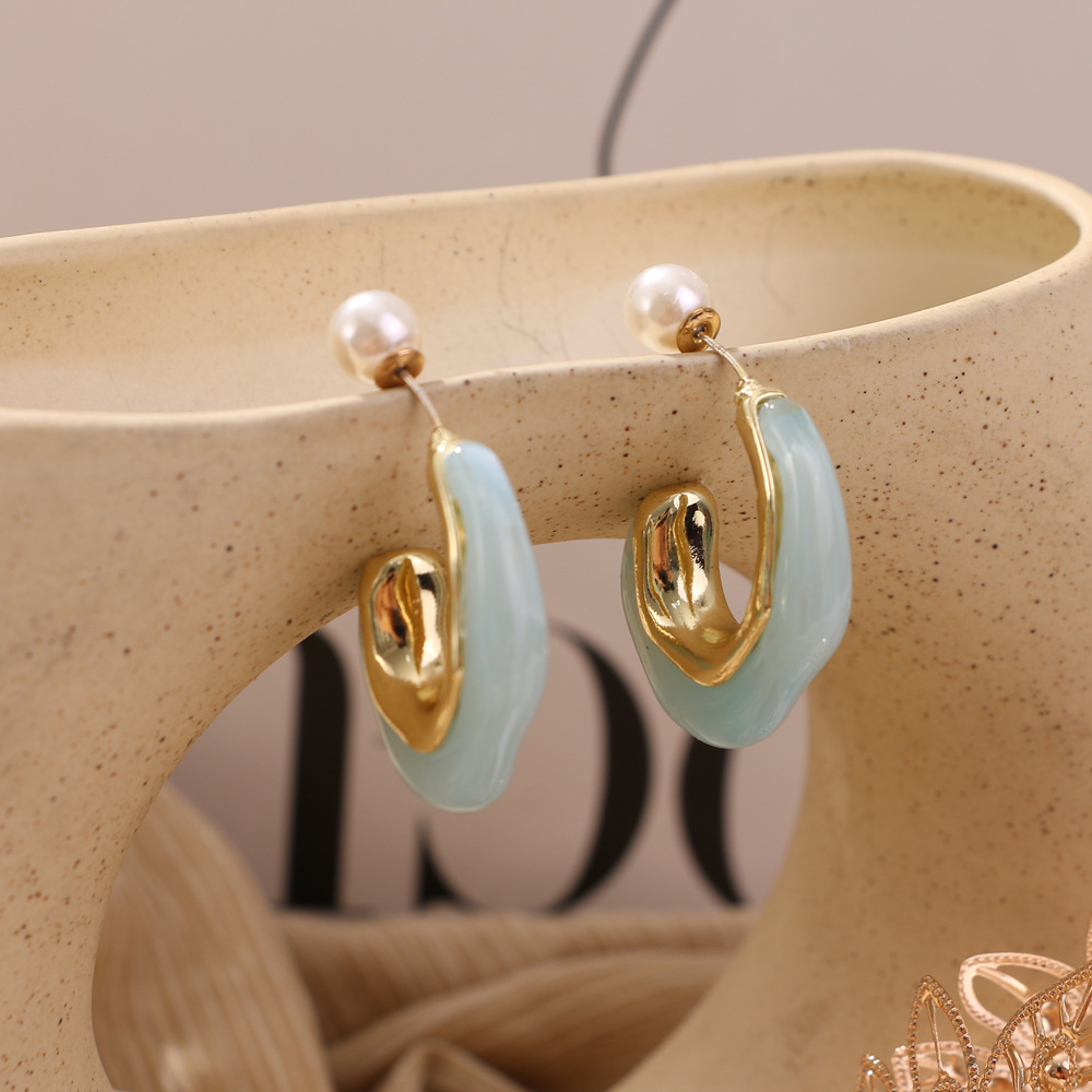 Street Occasion Vintage Style Geometric Alloy Inlay Artificial Pearls Resin Women's Ear Studs