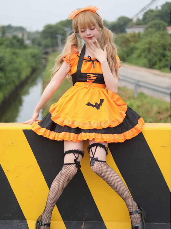 跨境 COSPLAY 万圣节刺绣女仆装 女仆服 蝙蝠吸血鬼女仆 魔法女巫|undefined
