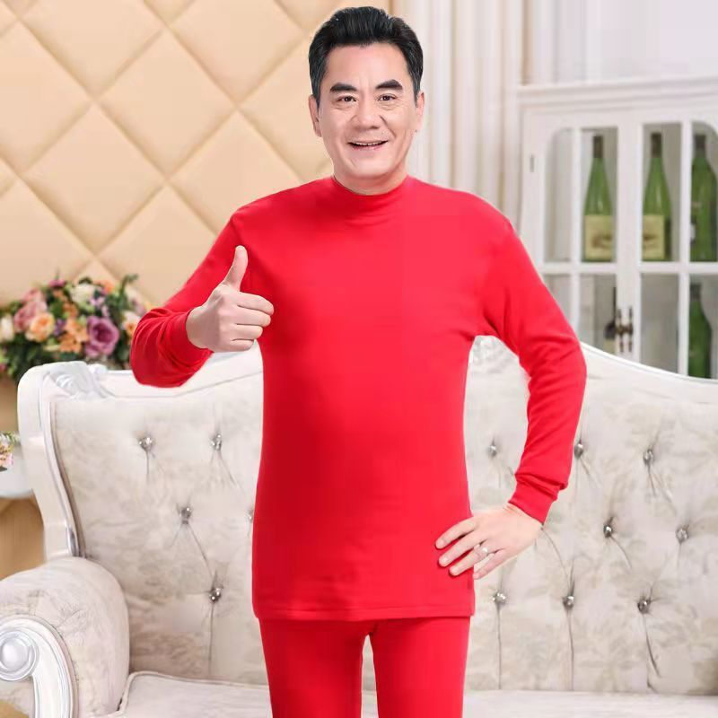 봄과 가을 면화 가을 옷과 가을 바지 세트 남자의 새로운 느슨한 속옷 중년 및 노인 조디악 년 빨간 양복 아빠의 옷
