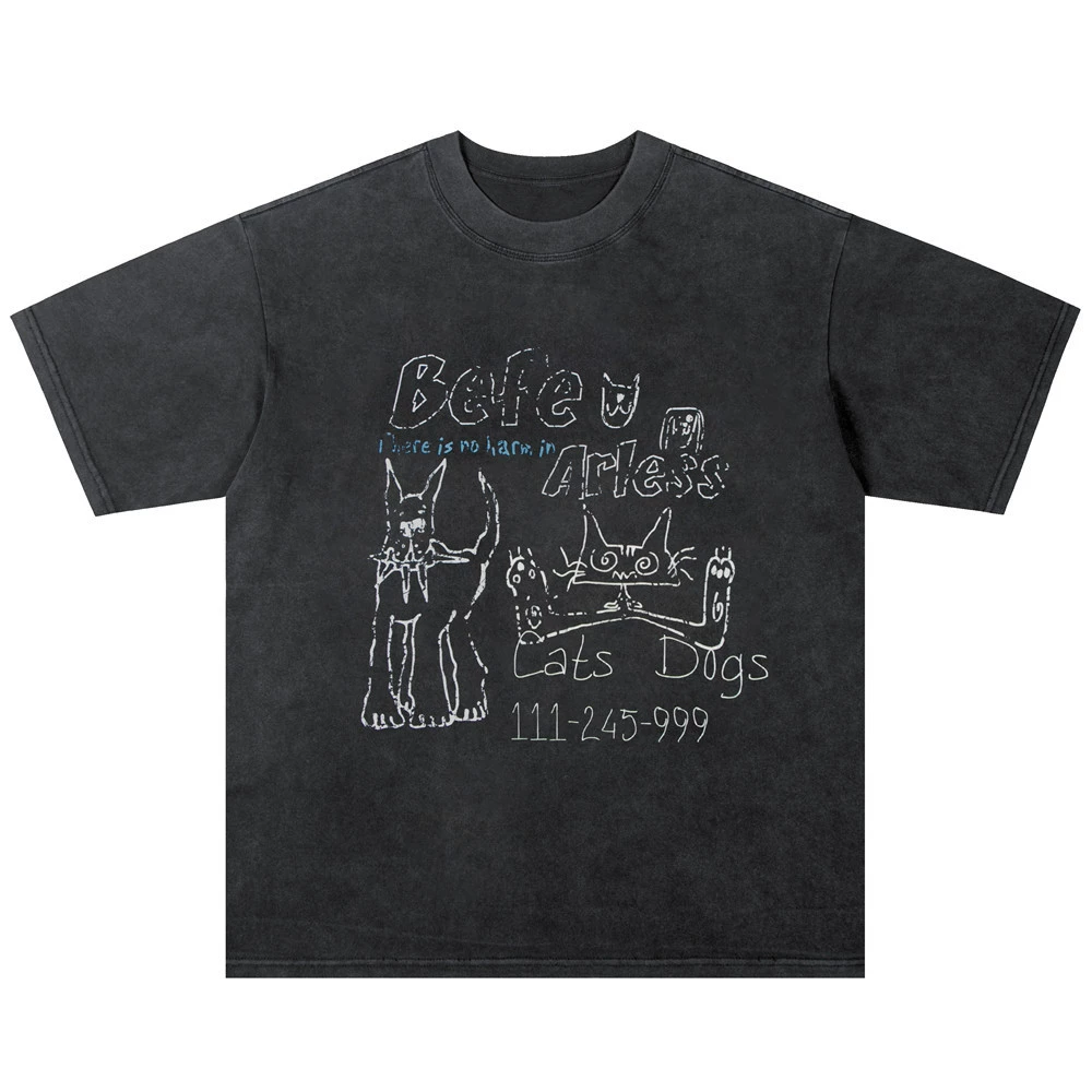 Men's retro cotton short sleeve T-shirt, American style, oversize, with short sleeve