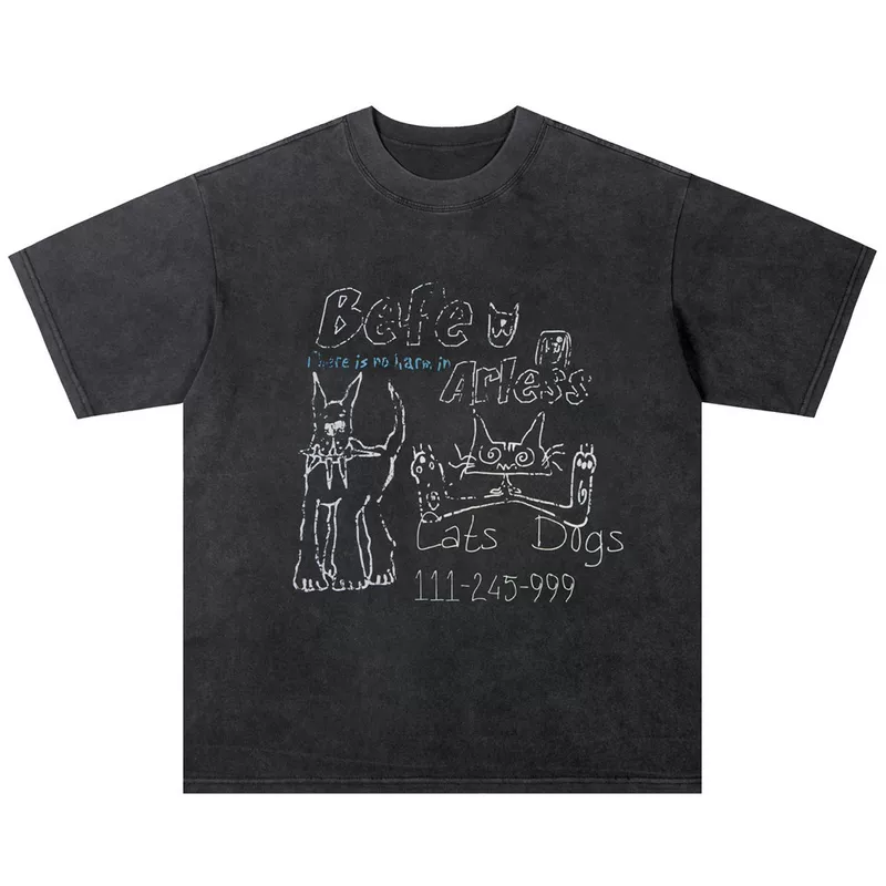 Men's retro cotton short sleeve T-shirt, American style, oversize, with short sleeve