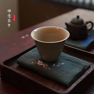 Tea Art Tea Towel Pure Cotton Linen Towel Hand-painted Wintersweet Cotton Linen Tea Ceremony Tea Towel dark blue Flower Ceremony Flower Ceremony Tea Mat