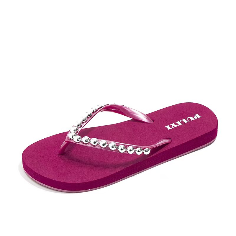 Pearl coreano plano chinchillas de verano para mujeres 2025 nuevo clip pies de playa antideslizante zapatillas de playa para mujeres