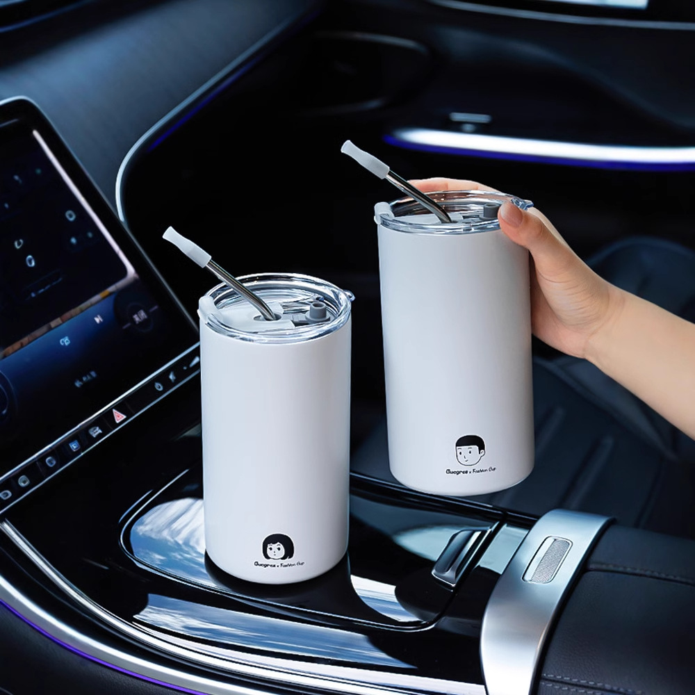 新款学生咖啡杯高颜值不锈钢杯男女生情侣吸管杯家用冰霸杯保温杯