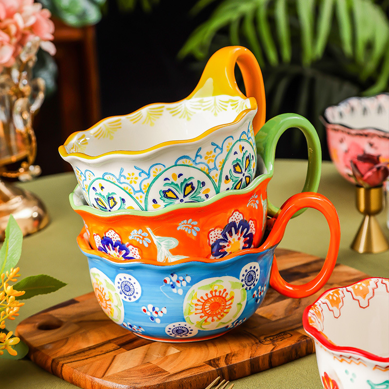 Cuencos de porcelana de flores de pelo suelto, cubiertos de cerámica creativos, bolos de fideos, bolos de gran tamaño, mango mayorista y minorista, bolos de sopa.