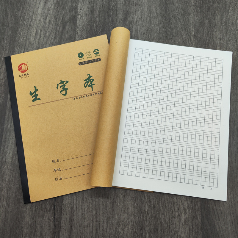 Youxuan left-right page English language mathematics notebook 16K new character writing exercise book rice cowhide large assignment notebook