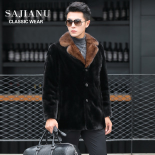 2022 Winter new mink coat men's imported whole mink suit collar long Haining mink fur coat tide