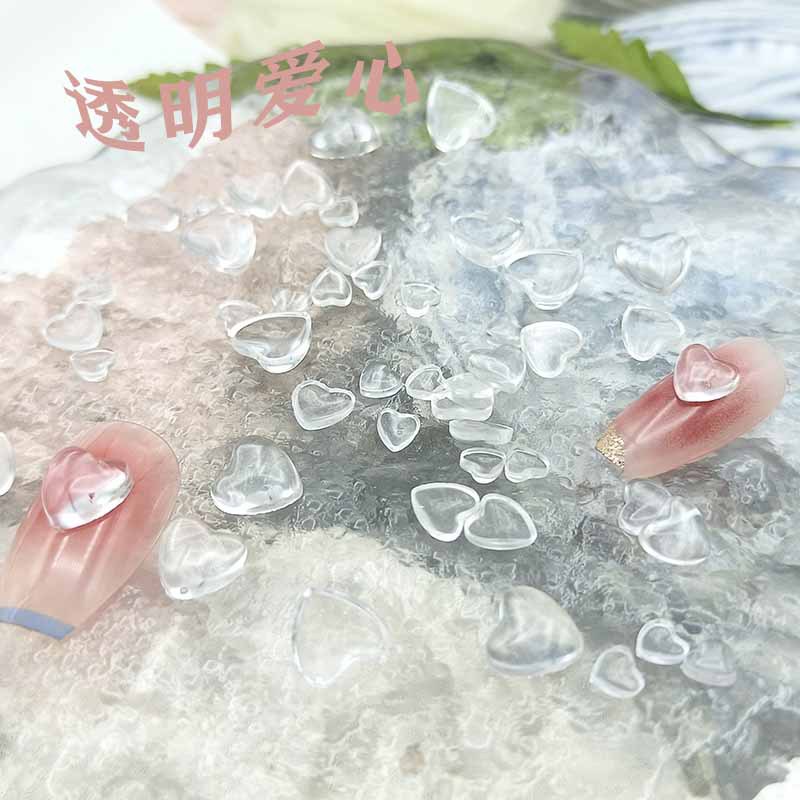 Transparent love nail jewelry wholesale net red explosions ice through three-dimensional resin blush small heart nail decorations