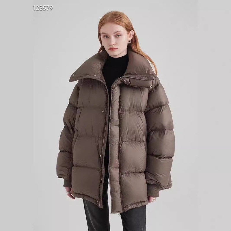 Pinghu Jiangnan 90 White Duck down Winter New Large Lapel Puff down Jacket Big Brand Loose Zipper Stand Collar Jacket