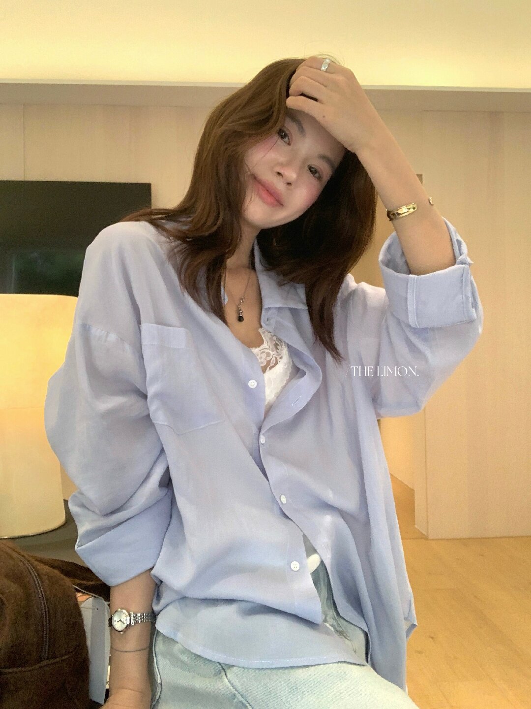 Áo sơ mi nữ tay dài chất liệu tencel phong cách lười biếng ấm áp — Vàng nhạt, xanh lam, Xanh lá cây nhạtcolor, màu hồng chi tiết 71