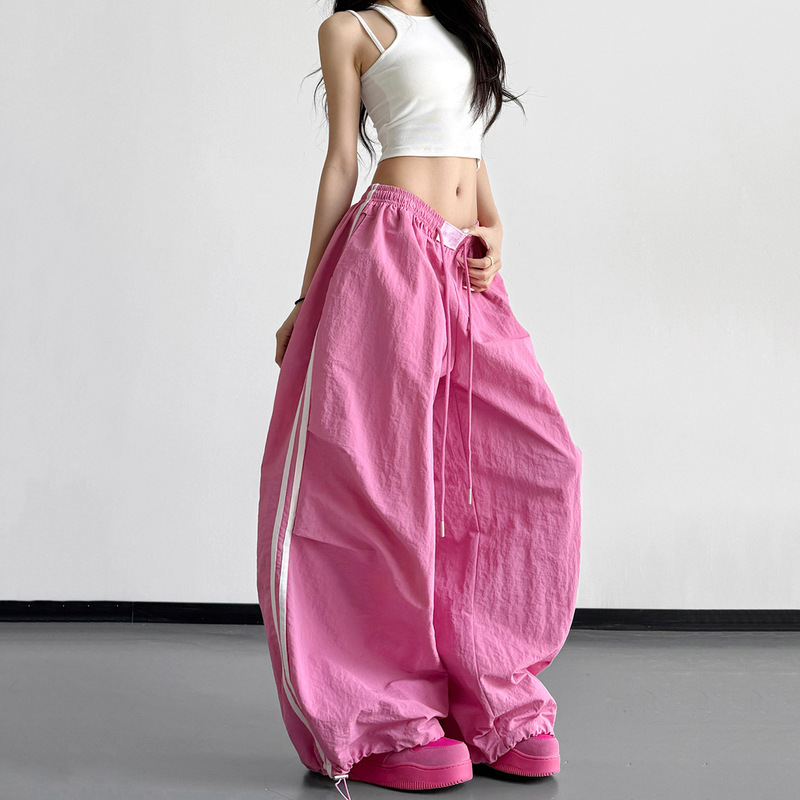 Rose Pink Dopamine Wide-Leg Pants for Women 2026 Spring/Summer New Loose Long Dance Pants Outdoor Hiking Cargo Pants