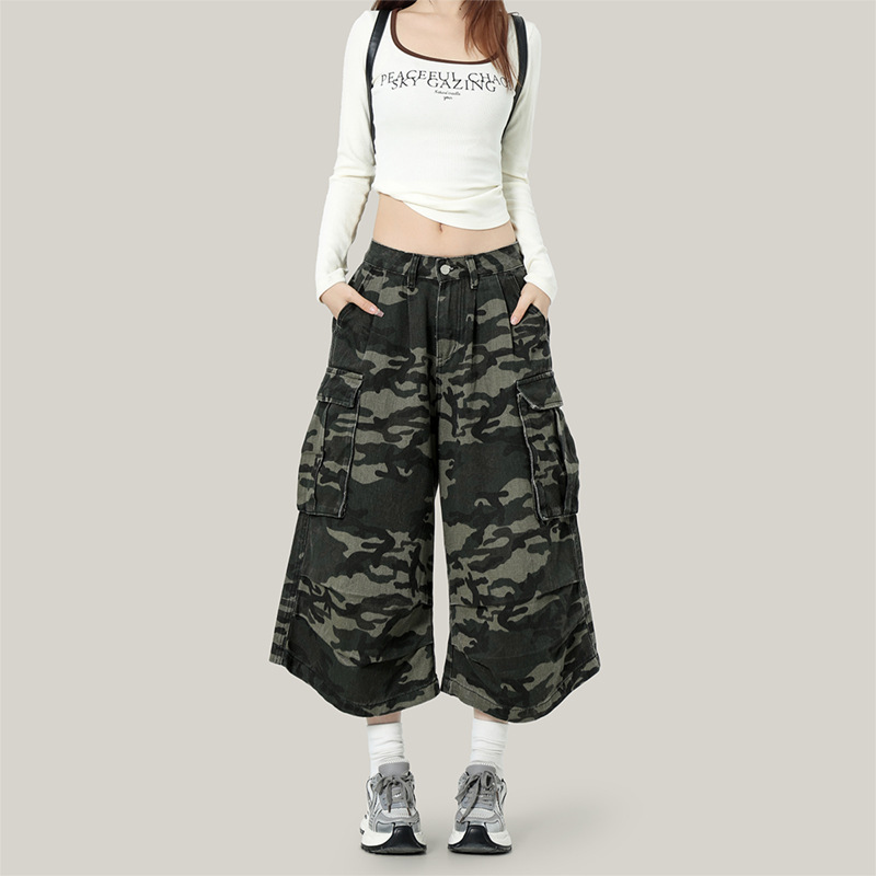 American Retro Camouflage Cargo Denim Shorts for Men and Women 2025 Summer New Loose Wide-Leg Straight Cropped Pants American Retro Camouflage Cargo Denim Shorts for Men and Women 2025 Summer New Loose Wide-Leg Straight Cropped Pants