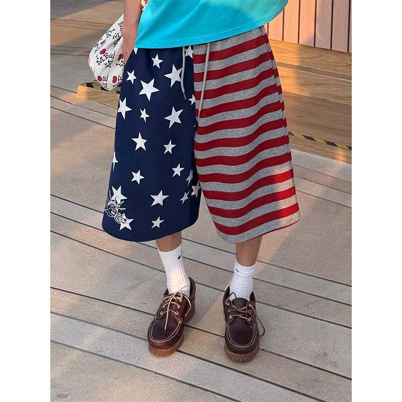 Trendy Men's Shorts Summer Star Print Casual Couple's Five-Point Shorts Personalized Beach Fashion Loose Large Shorts Trendy Men's Shorts Summer Star Print Casual Couple's Five-Point Shorts Personalized Beach Fashion Loose Large Shorts
