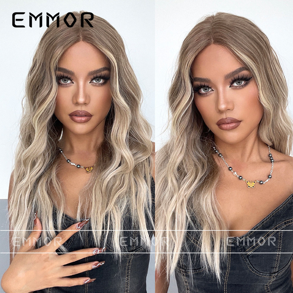 Nuevo de alta calidad de alta temperatura de seda fibra química pelo frente mano gancho encaje medio gradiente de textura dorada Peluca de encaje rizado para las mujeres