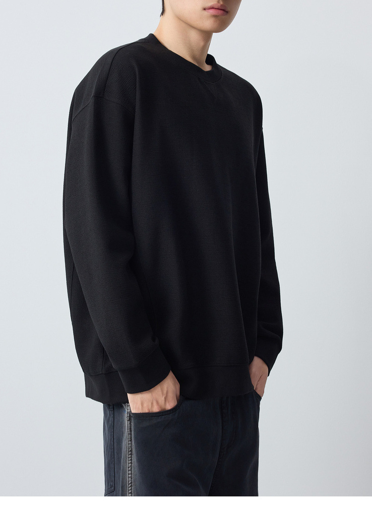 Áo sweatshirt nam cổ tròn chất liệu dày dặn 300g phong cách công sở — đen chi tiết 19