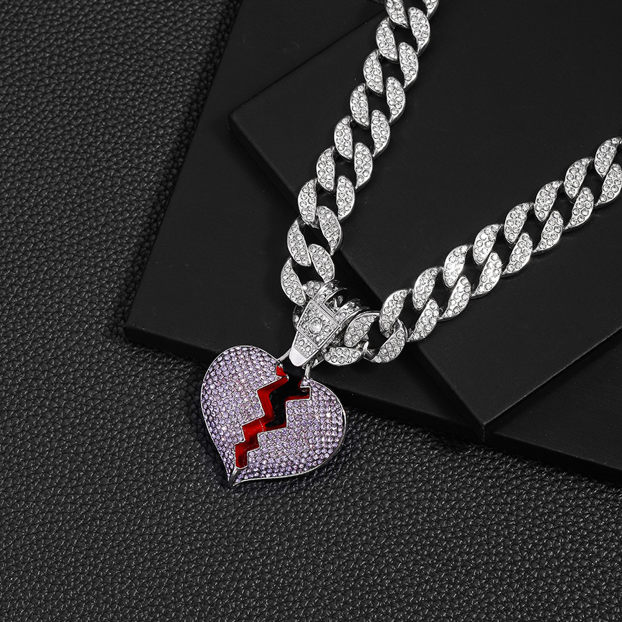 Collier pendentif cœur cuban link avec diamants de luxe_voghion.com