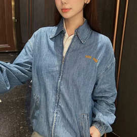 跨境高品缪缪家2026新款微标刺绣牛仔外套女士夹克外套南油高版本