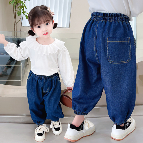 Girls' Cowboy Lantern Pants Spring and Autumn 2024 New Children's Trendy Fashion Pants Little Girl Baby Pants Cool