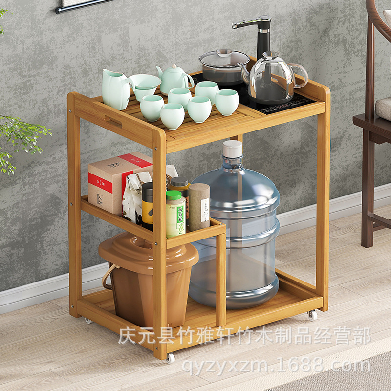Mobile tea table small tea table balcony home with wheels tea cart kung fu tea table solid wood tea cabinet tea set boiling water integrated