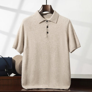 Spring and Autumn Men's Polo Collar Cashmere Short-sleeved T-shirt Young and Middle-aged Loose All-match Knitted Shirt Half-sleeved Pullover Sweater