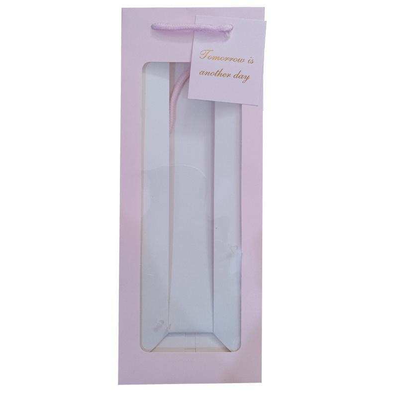 Bolso de la ventana del Día de la mujer bolso de papel de regalo transparente rojo rectangular bolsa de papel de regalo de la mujer bolsa de papel de embalaje