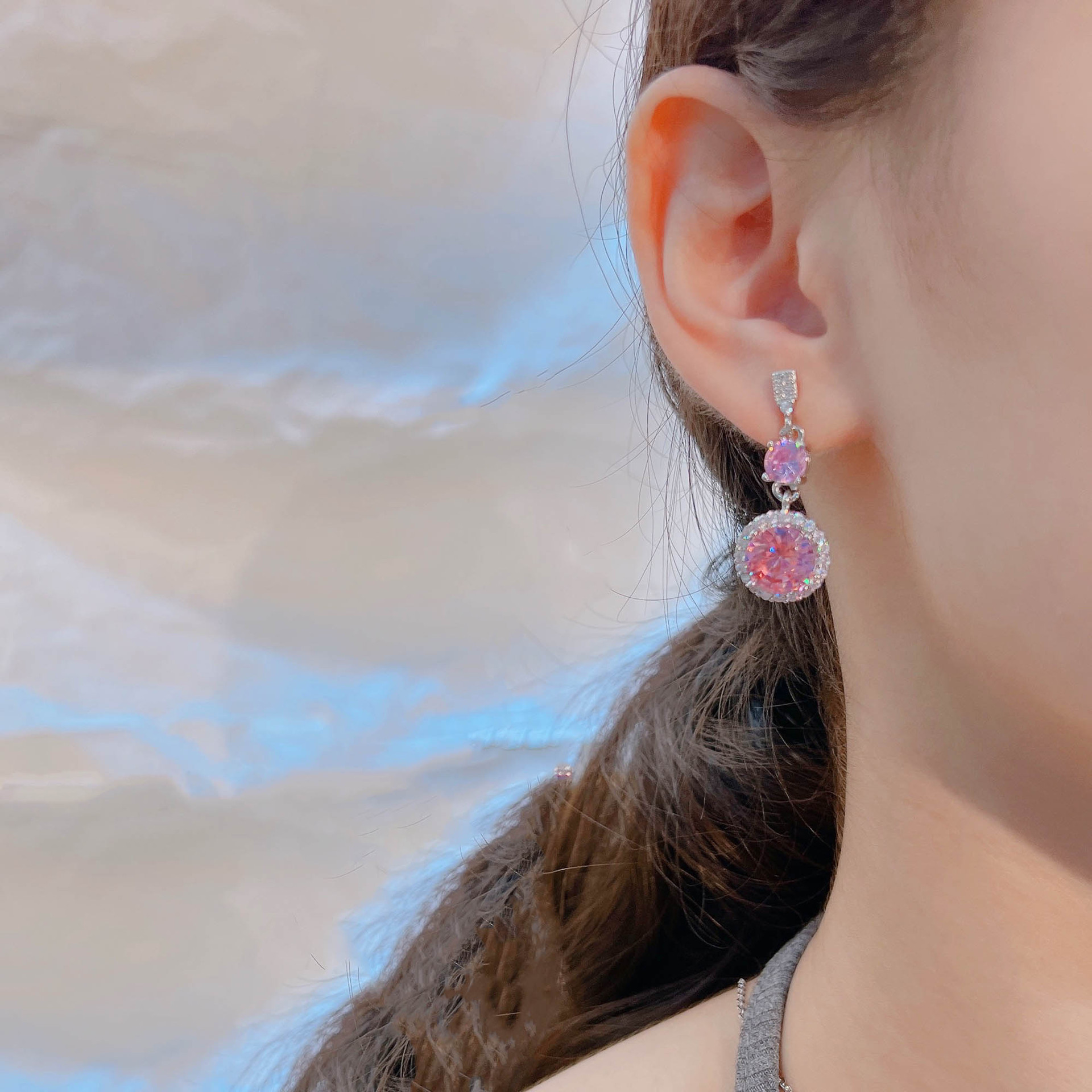 Fashion Geometric Copper Inlay Artificial Gemstones Earrings Necklace