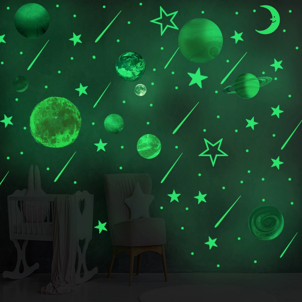[zsz1449夜光宇航员太阳行星月亮星星墙贴客儿童房家居装饰夜光贴]