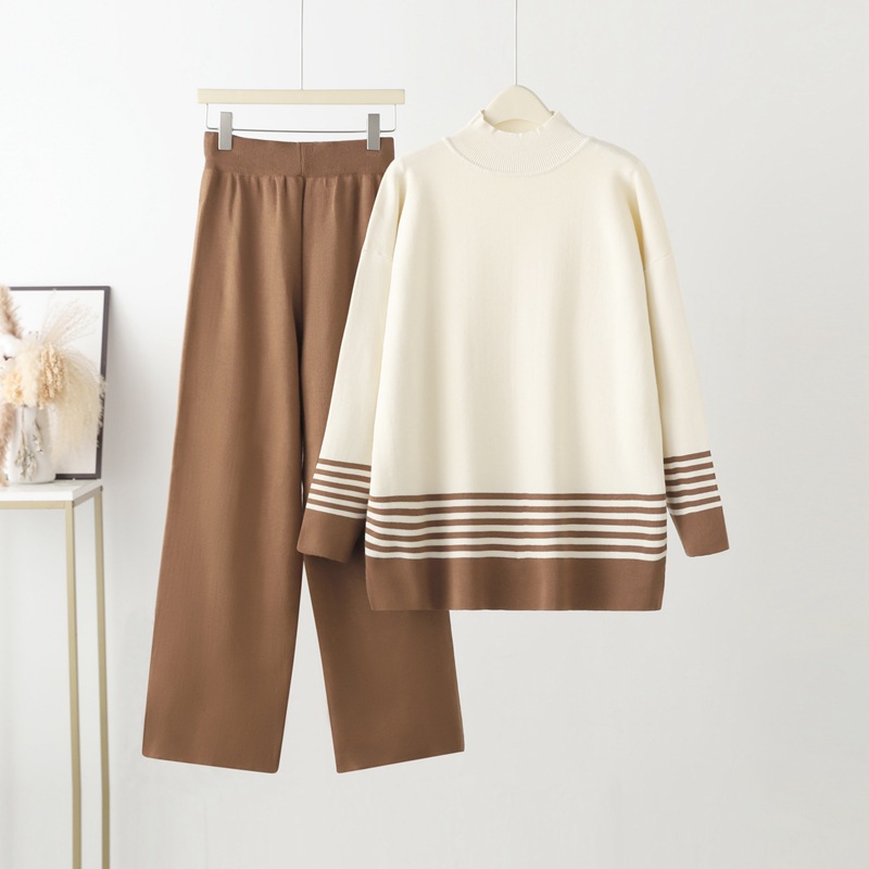 Abbigliamento da donna nuovo abito casual alla moda alla moda che riduce l'età top in maglia pantaloni a gamba larga abito in due pezzi_voghion.com