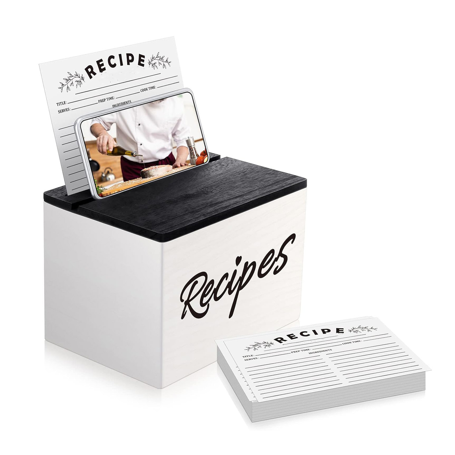 Recettes en bois avec cartes Boîte à fente de ferme Boîte à organization de ferme Boîte à recettes en bois rustique pour la cuisine