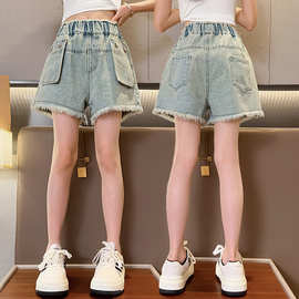 女童夏季新品毛边牛仔短裤2025韩版中大童宽松女孩短裤一件代发潮