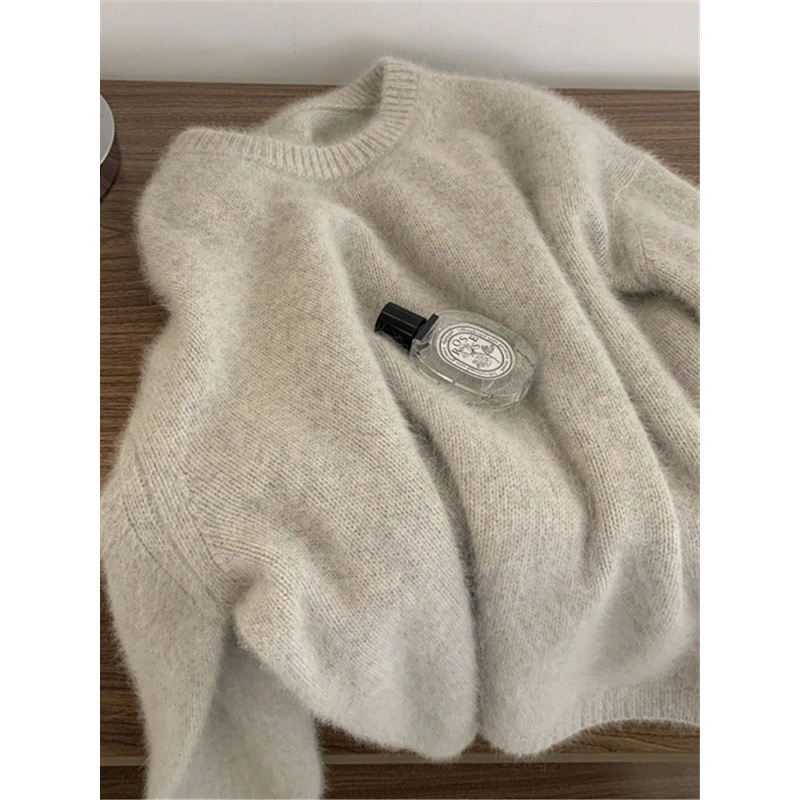 Raccoon fleece soft pullover sweater for women, winter style, sophisticated, relaxed, loose mohair knit base layer top