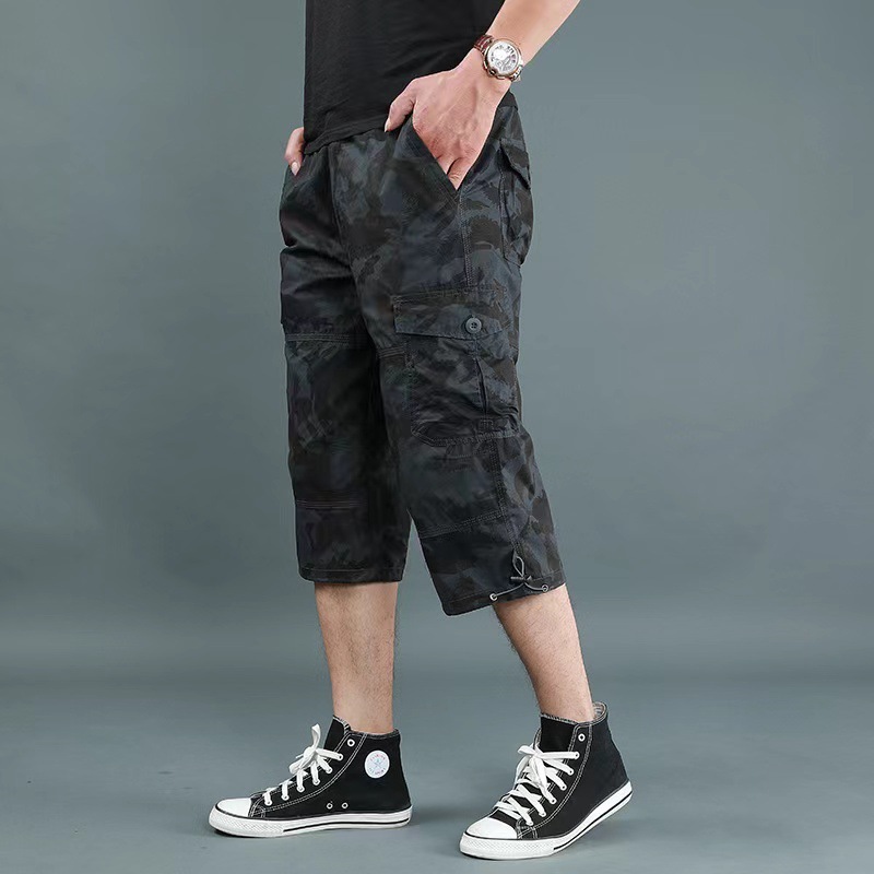 Comercio exterior al por mayor ropa de trabajo delgada de verano pantalones recortados pantalones sueltos de gran tamaño de varios bolsillos para hombres ropa al aire libre deportes y ocio