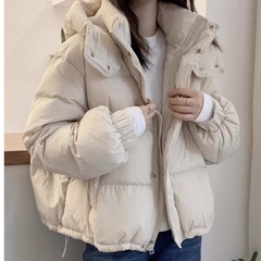 棉服女短款2025新款韩版宽松大码棉衣时尚连帽百搭薄款棉袄潮