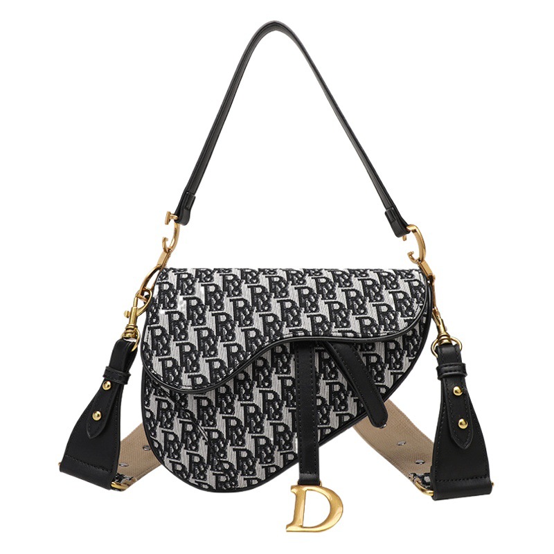 Bolso de mujer Montaigne 2025, nuevo bolso de hombro tipo saddle semicircular bordado, con correa ancha para llevar cruzado o al hombro.