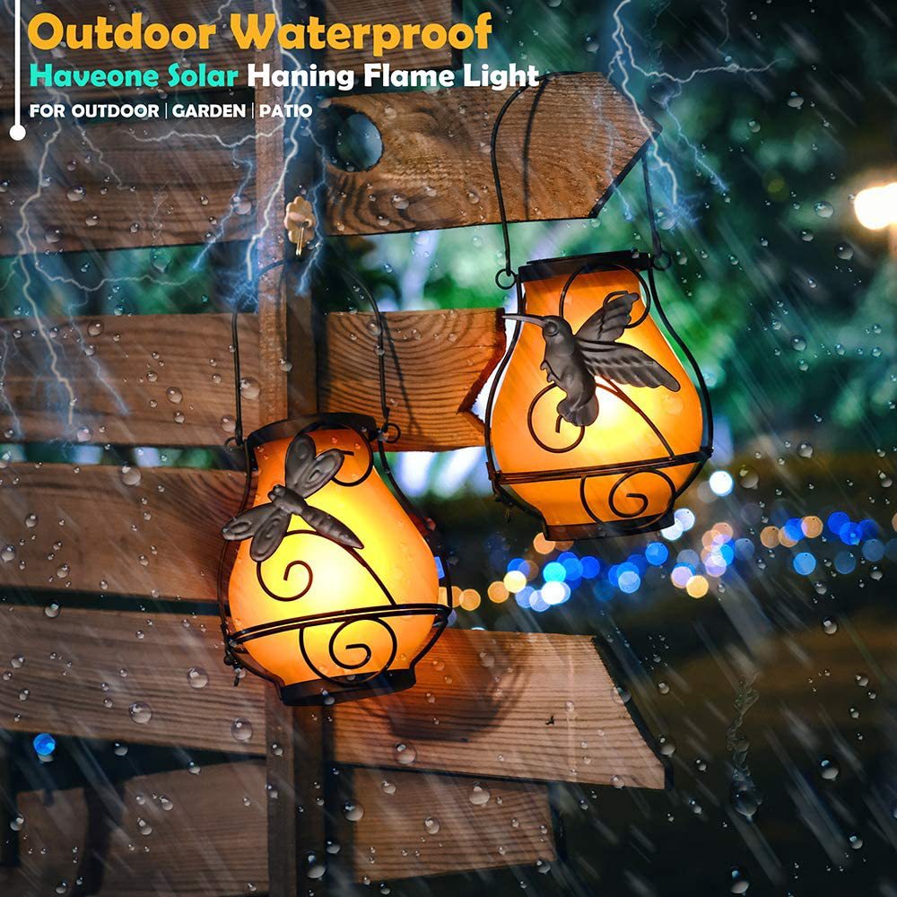 Solar Flame Lamp Hummingbird Dragonfly Butterfly Frosted Glass Lamp Outdoor Courtyard Garden Atmosphere Decorative Pendant Lamp