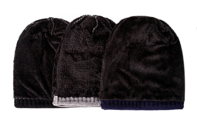 Winter plush wool for men's outdoor new elastic curled edge with holes, thickened and warm knitted pile hat_voghion.com