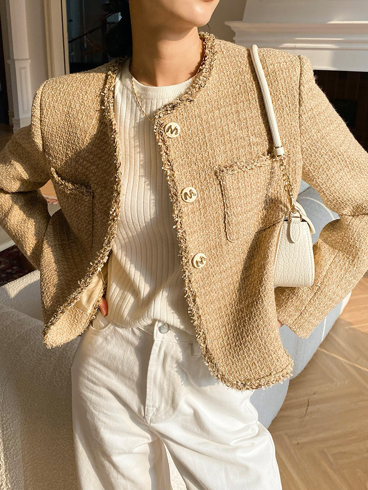 Autumn and Winter New French Design Sense Celebrity Fragrant Style Coat Women's Long Sleeve Wool Short Coat Shenzhen Nanyou Women's Clothing