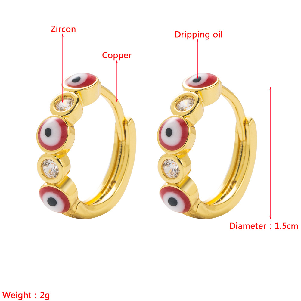 Devil 's Eye Copper-plated Gold Colorful Oil  Diamond Female Fashion Earrings display picture 1