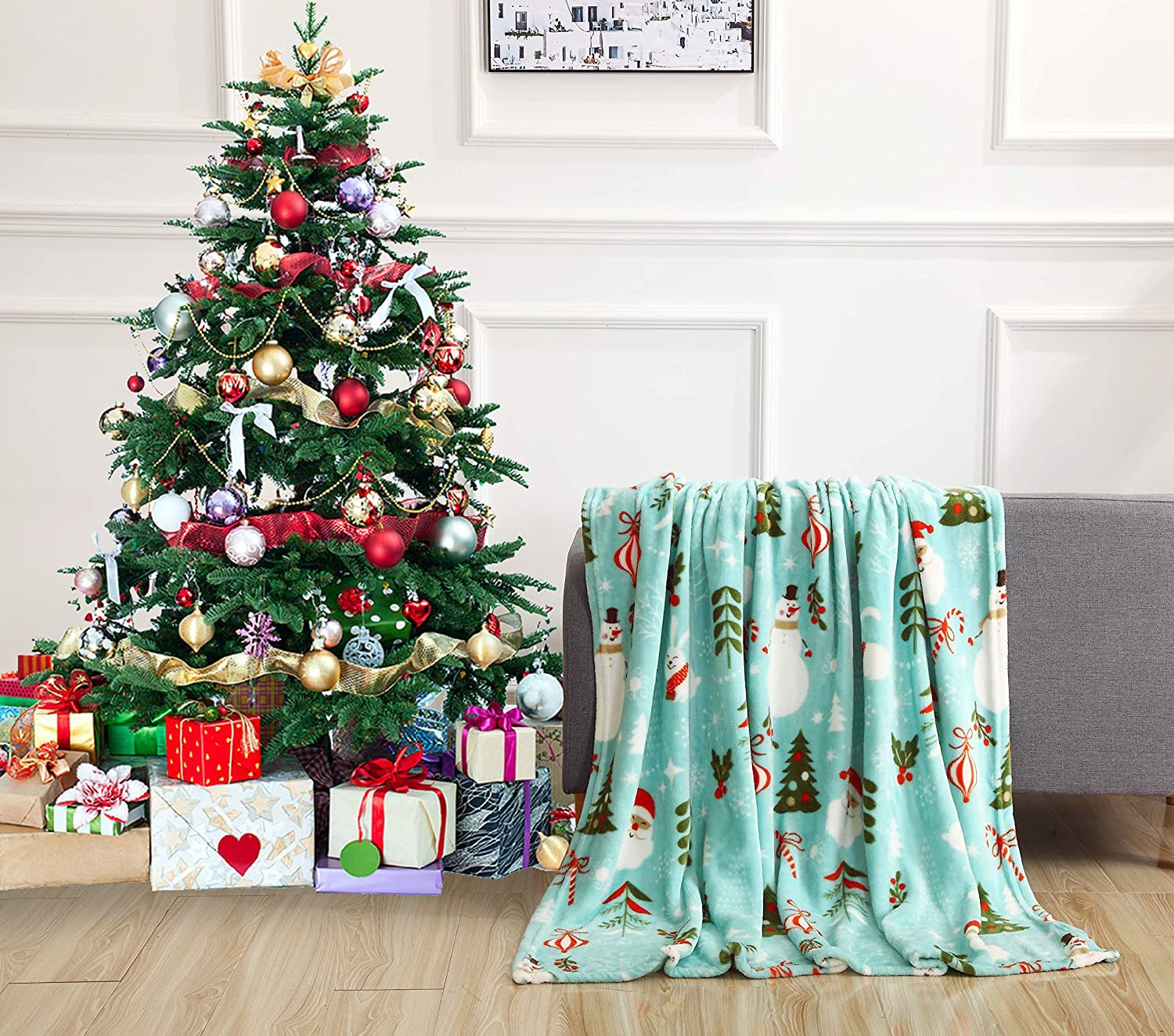 Christmas Festival Christmas Cute Santa Claus Plaid Snowman Polyester Blanket Couch & Sofa Decor