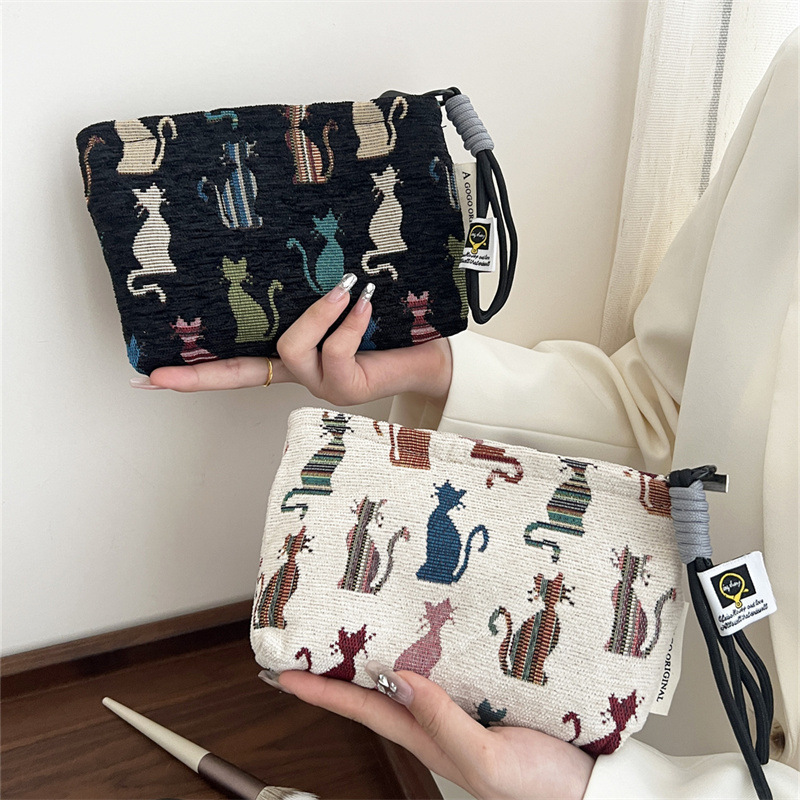Small Chenille Makeup Bag, Cat-Shaped Portable Wallet, Phone Bag, Sunglasses Bag, Passport Bag, Storage Pouch