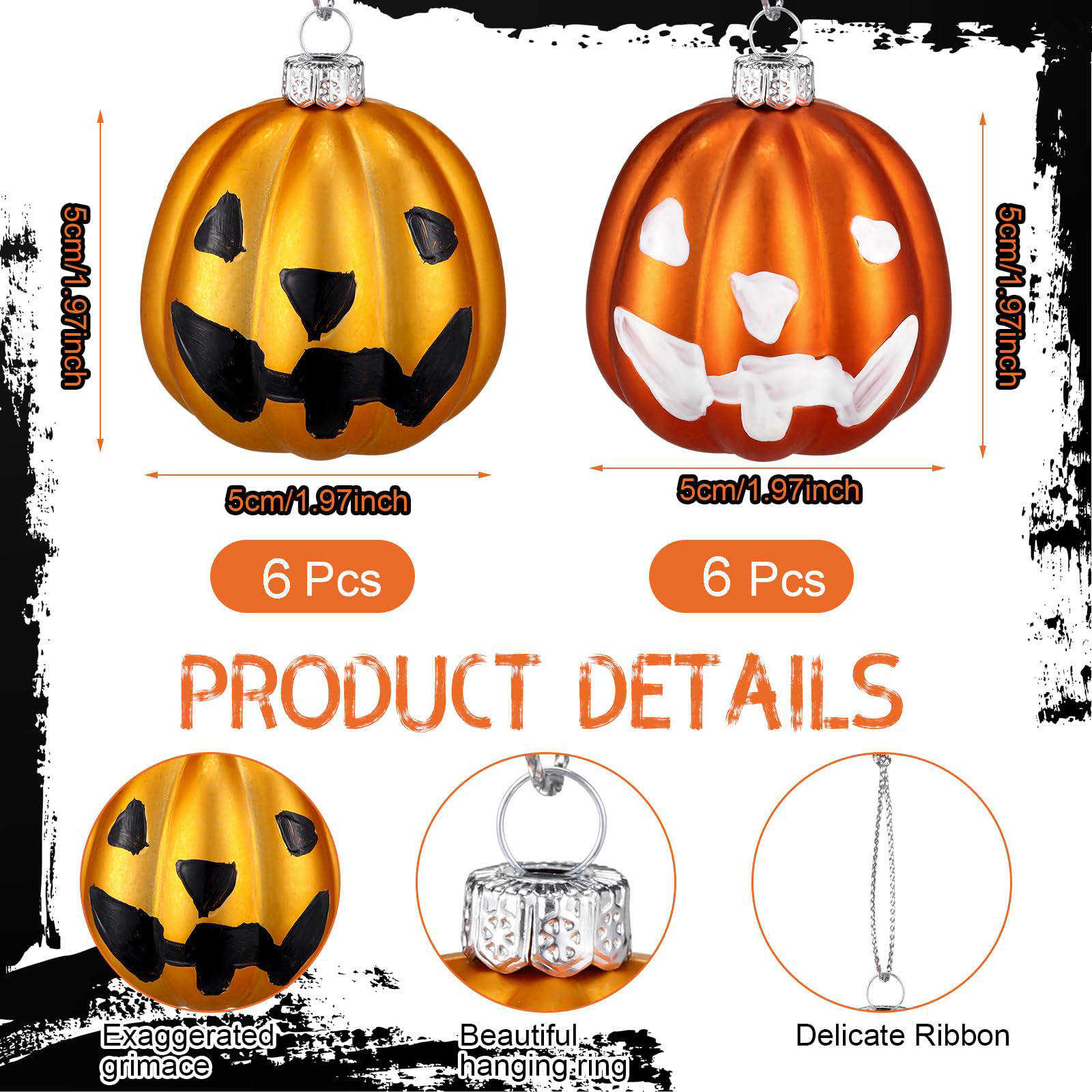 Spot transfronterizo 5cm cara sonriente calabaza piezas colgantes de plástico galvanizado decoraciones fantasmas