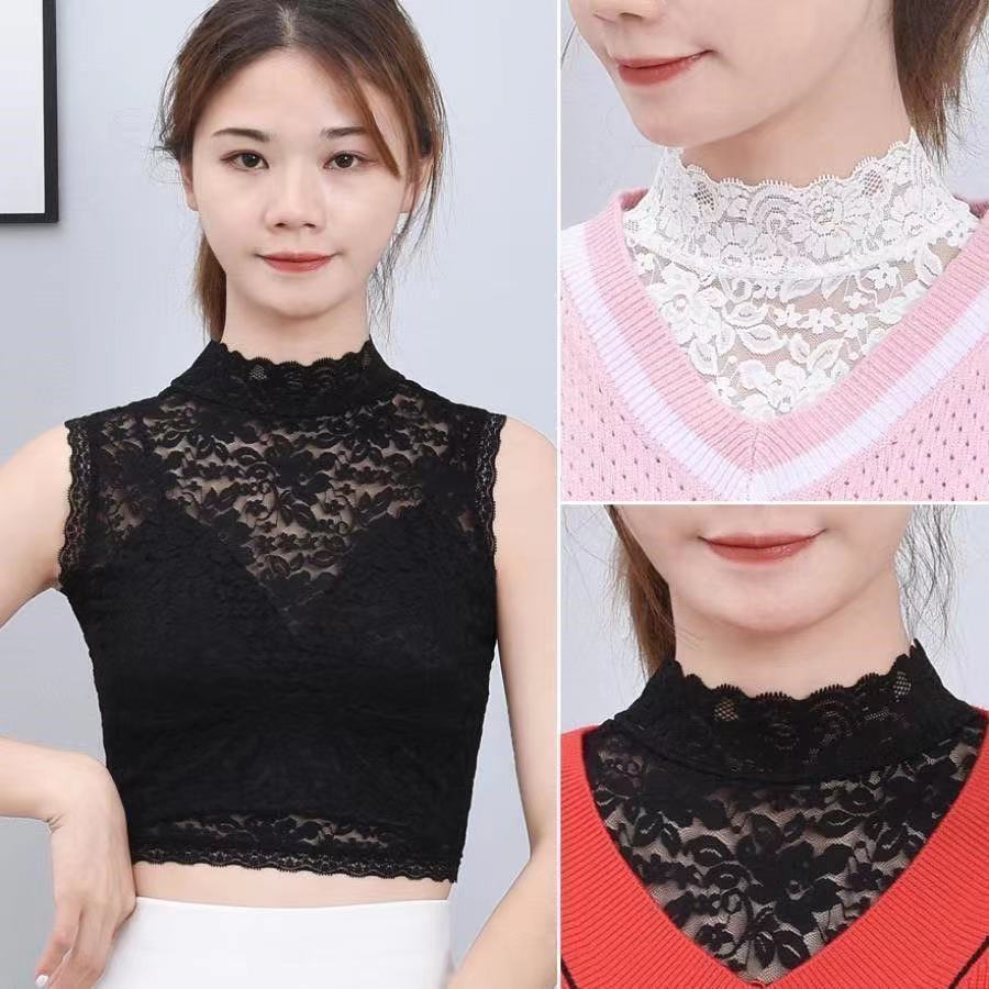 All-matching new fake collar women's high elastic lace pullover plus size bottoming vest decorative lace collar