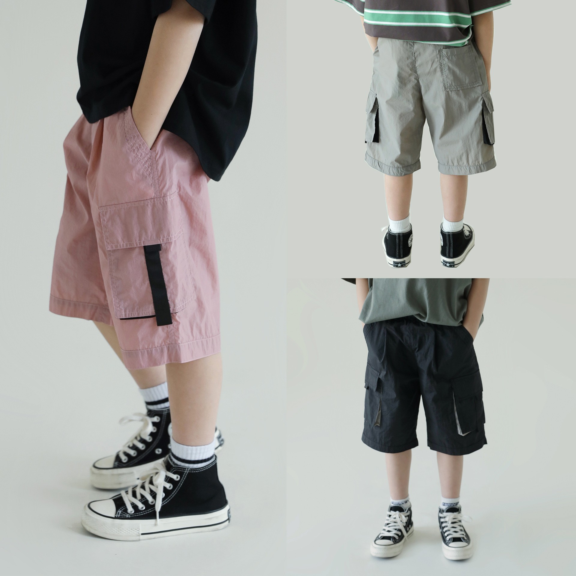 Spring and Summer 2025 New Boys' Western Style Tooling Shorts Middle and Big Children's Five-point Pants Children's Thin Breathable Quick-drying Trendy Pants