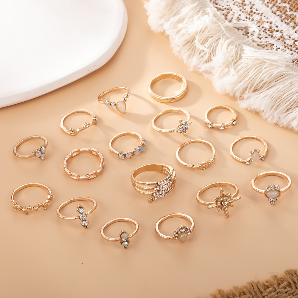 17-piece Bohemian Style Ring Set With Diamond Inlay For Women_voghion.com